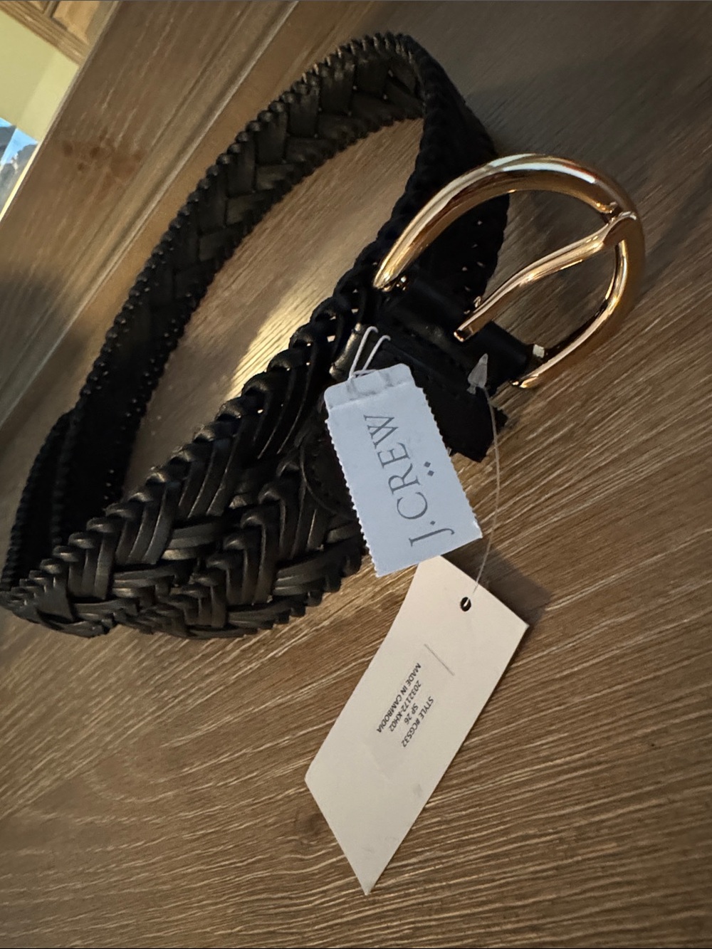 NWT J Crew Factory Classic Black Leather Braided Women's Belt Gold Buckle XS/S - Picture 4 of 4